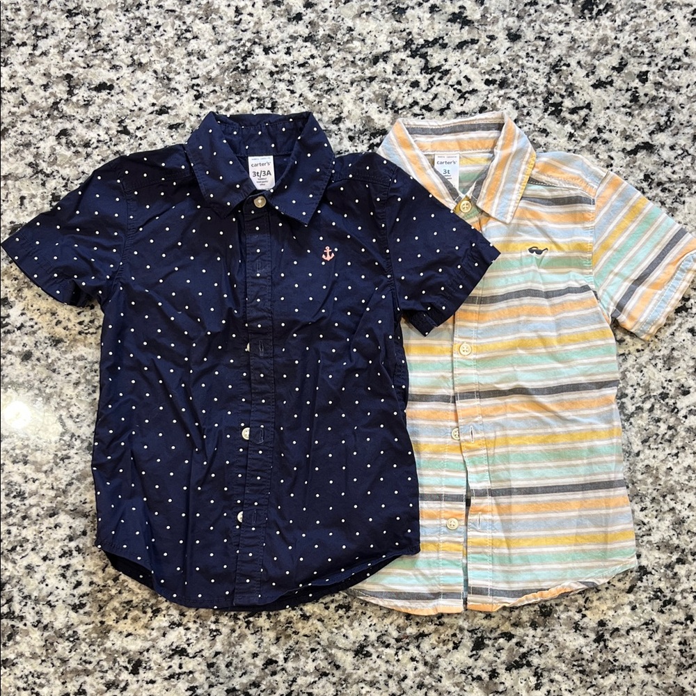 Carter's Navy and Striped Button Down Shirts